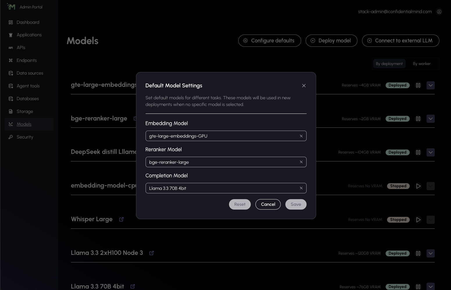 Default Model Settings