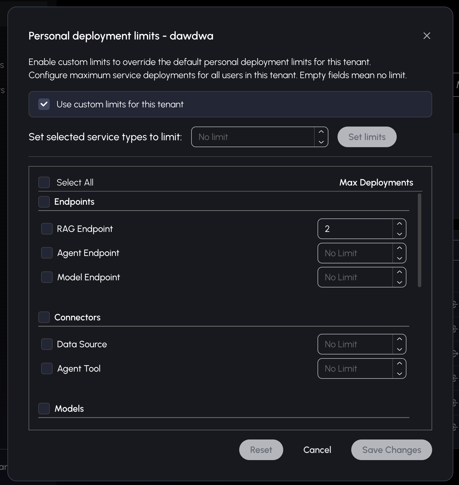 Personal deployment limits
