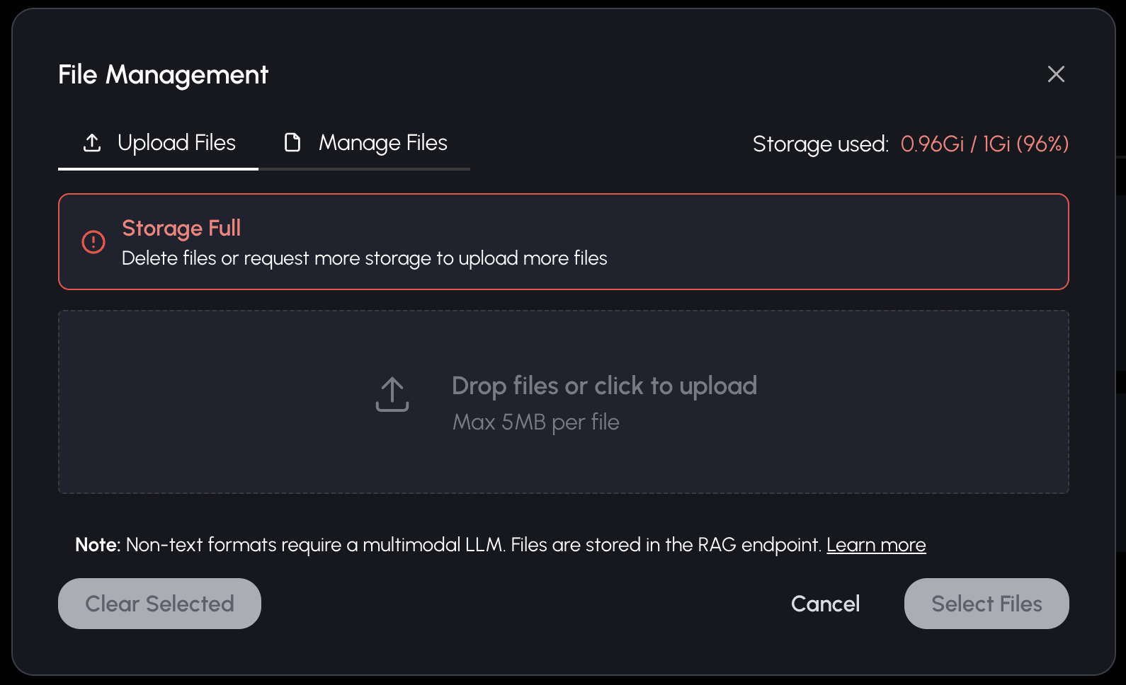 File Management Storage Full